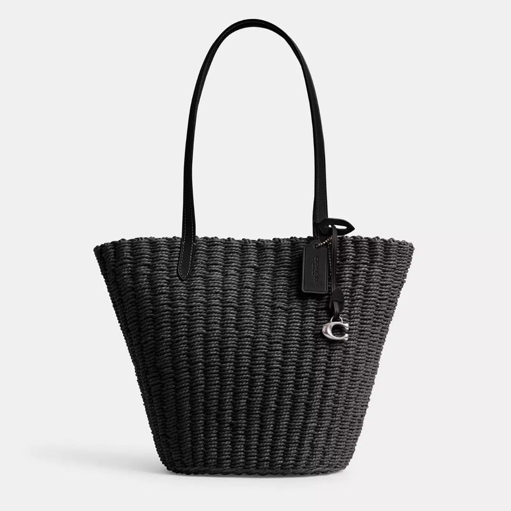 COACH Small Straw Tote Bag - BLACK